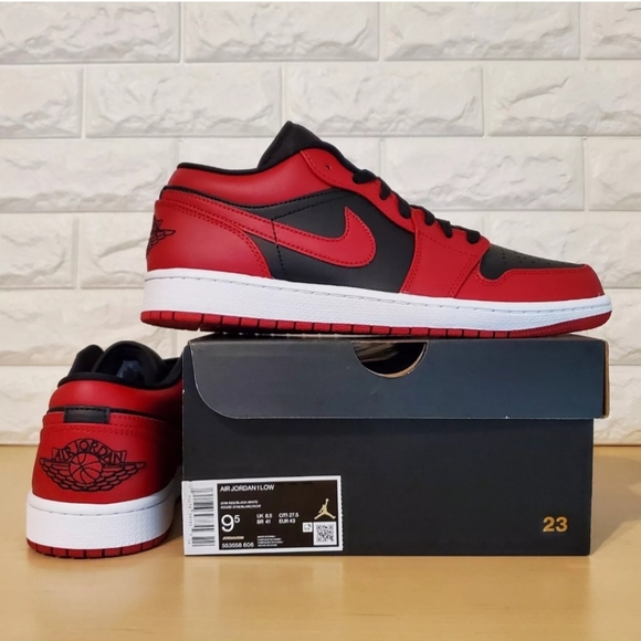 Nike Air Jordan 1 Retro Low Mens Sz 9.5 Reverse Bred Red Black White 553558-606